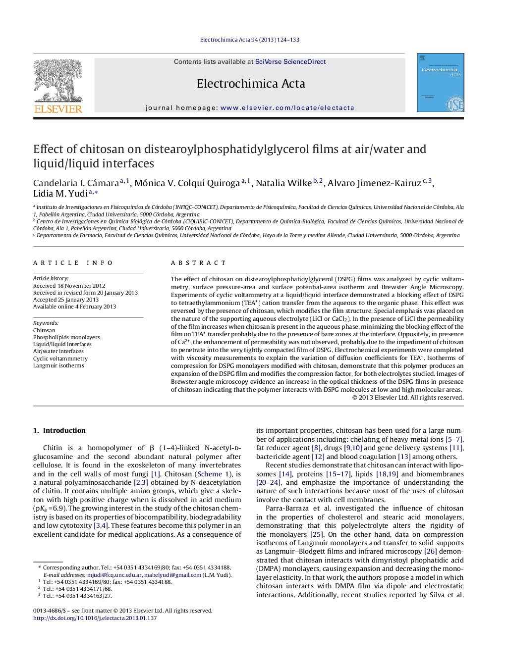 Effect of chitosan on distearoylphosphatidylglycerol films at air/water and liquid/liquid interfaces