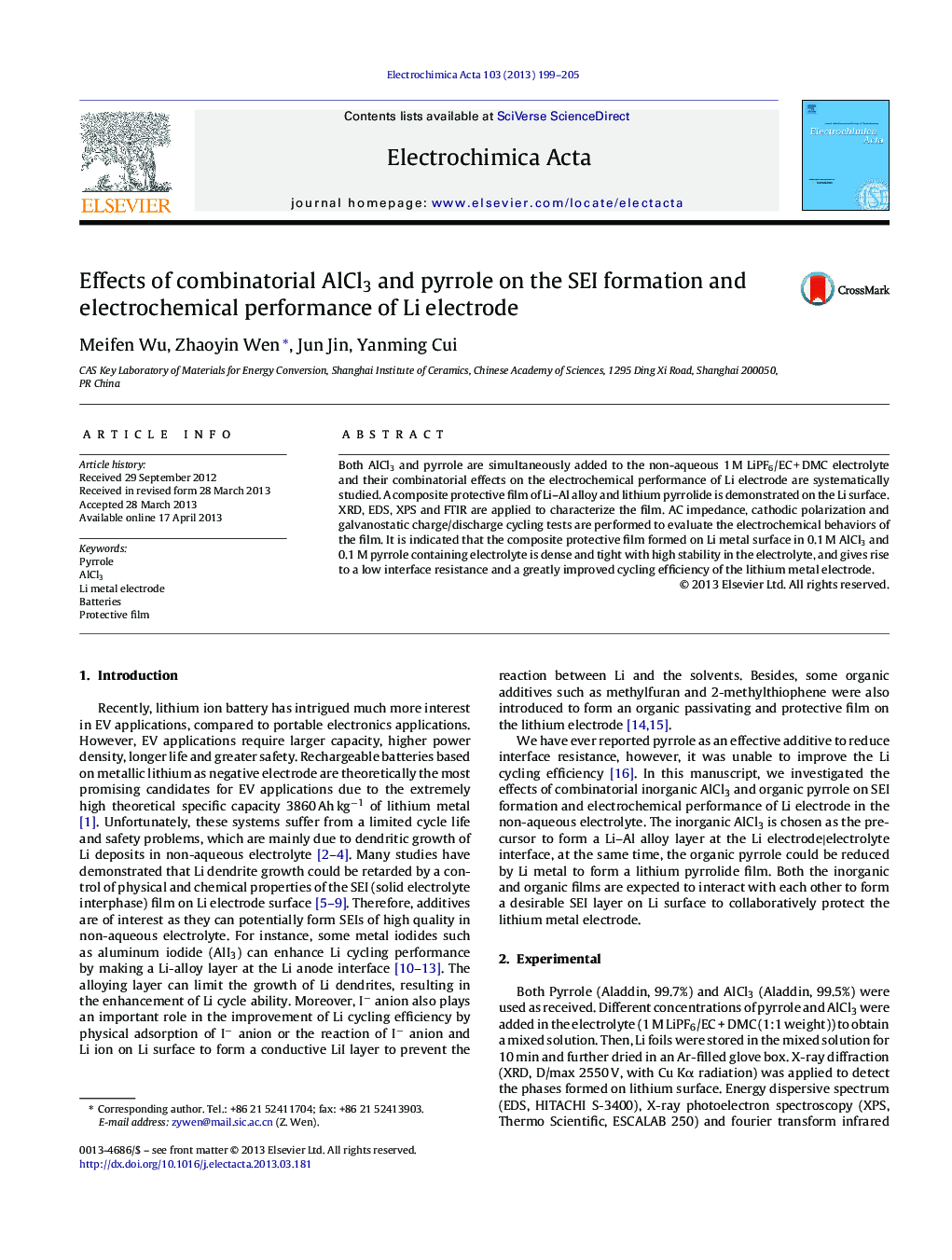 Effects of combinatorial AlCl3 and pyrrole on the SEI formation and electrochemical performance of Li electrode