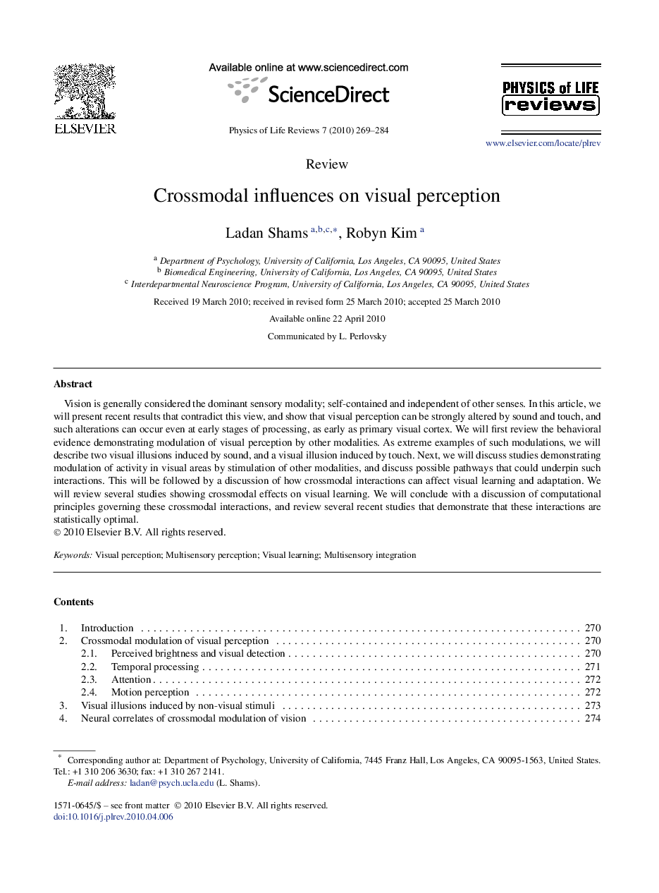 Crossmodal influences on visual perception