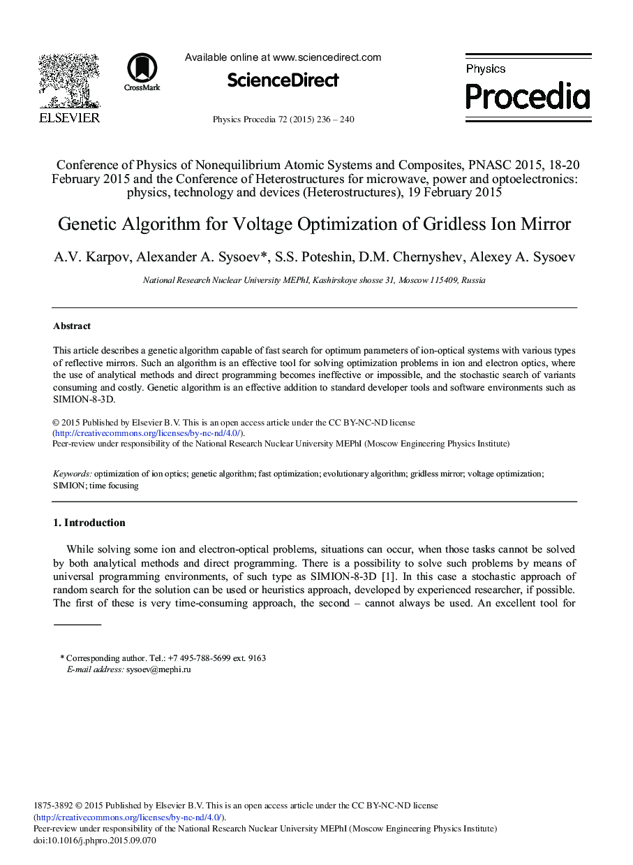 Genetic Algorithm for Voltage Optimization of Gridless Ion Mirror 