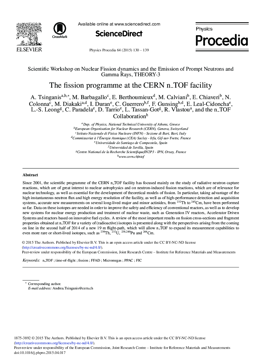 عکس صفحه اول مقاله: The Fission Programme at the CERN n_TOF Facility The Fission Programme at the CERN n_TOF Facility