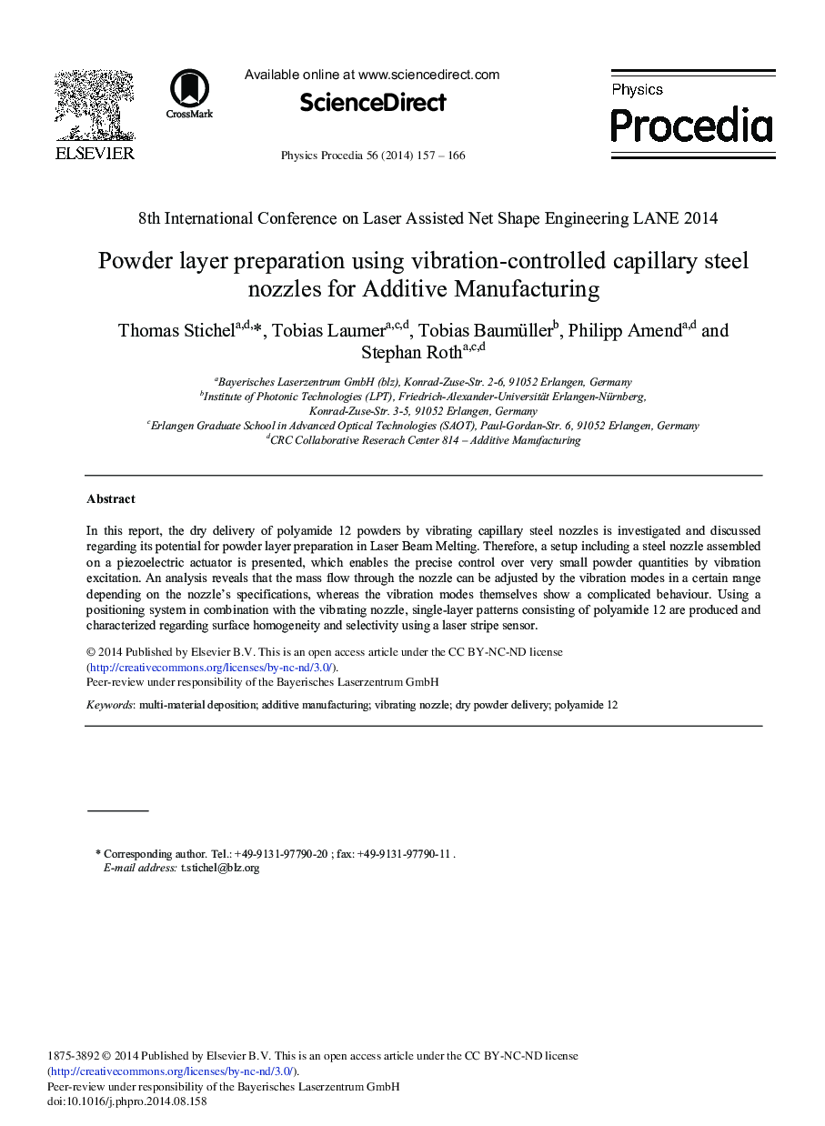 Powder Layer Preparation Using Vibration-controlled Capillary Steel Nozzles for Additive Manufacturing