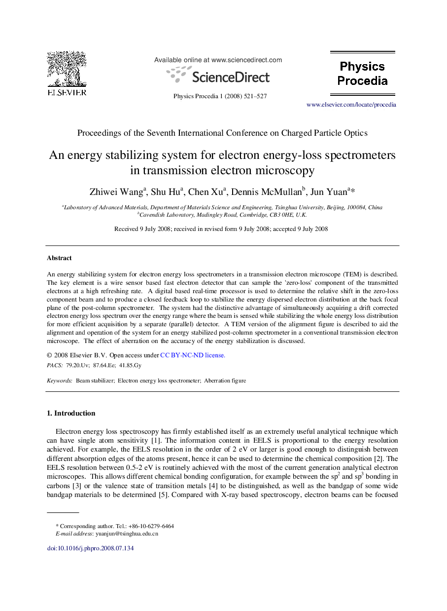 An energy stabilizing system for electron energy-loss spectrometers in transmission electron microscopy