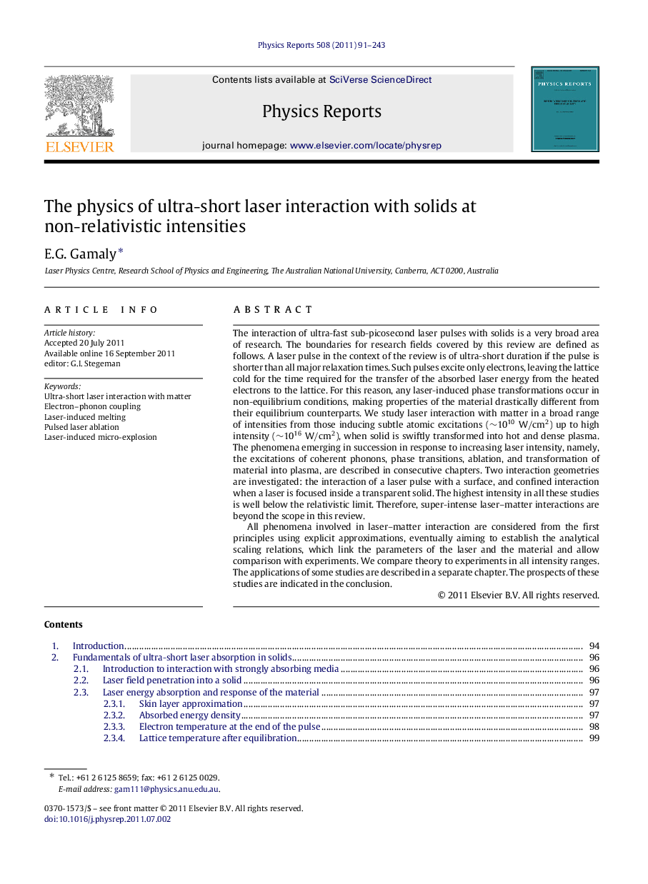 The physics of ultra-short laser interaction with solids at non-relativistic intensities