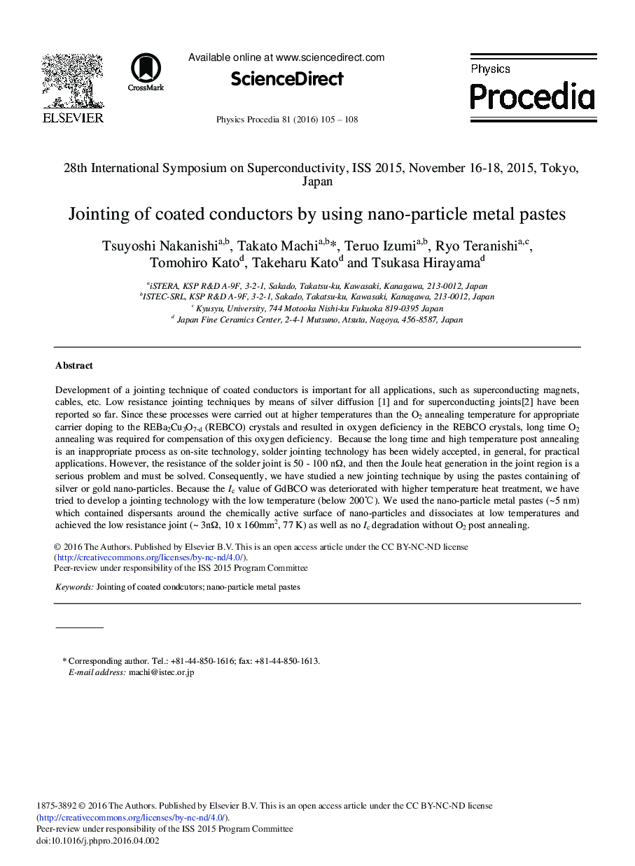 Jointing of Coated Conductors by Using Nano-particle Metal Pastes 