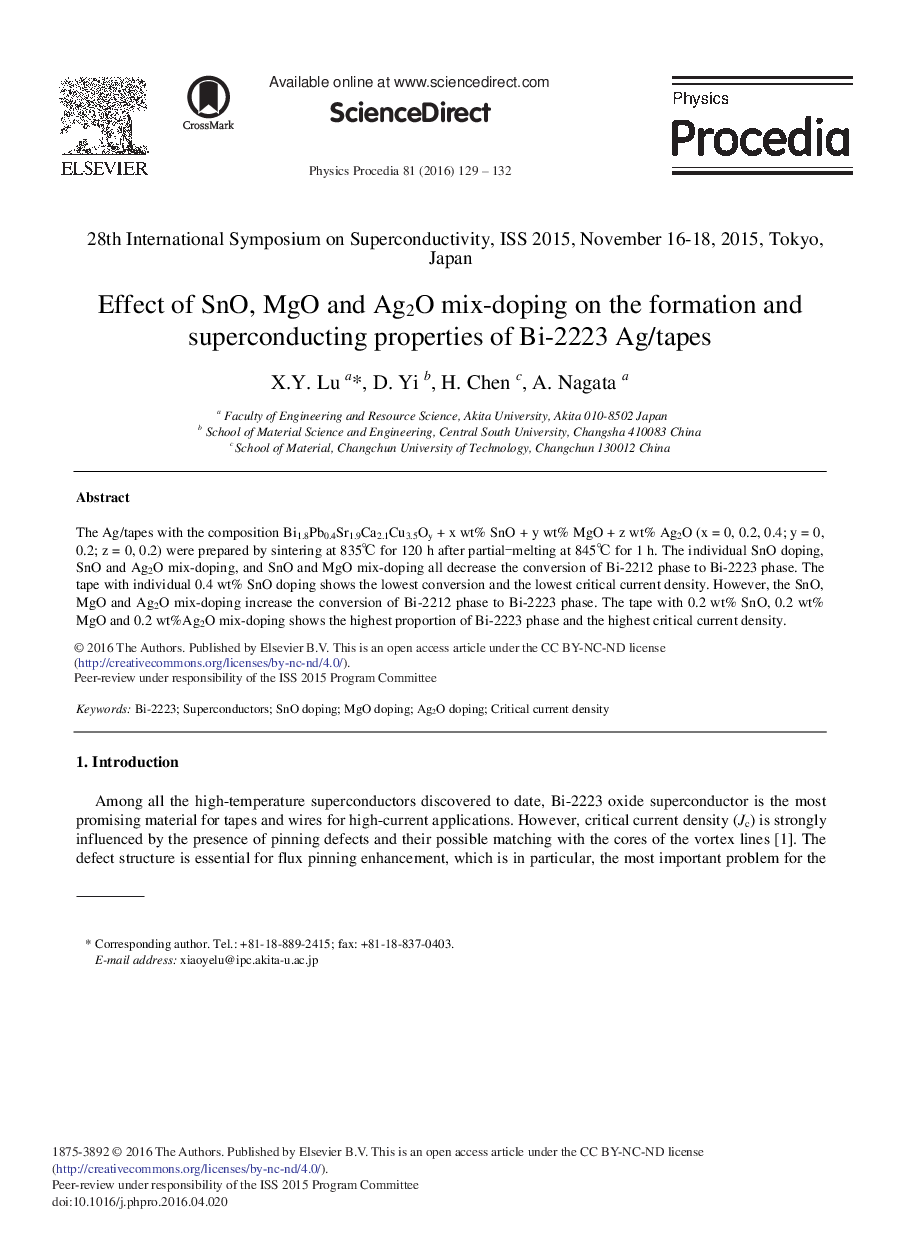 Effect of SnO, MgO and Ag2O Mix-doping on the Formation and Superconducting Properties of Bi-2223 Ag/tapes 