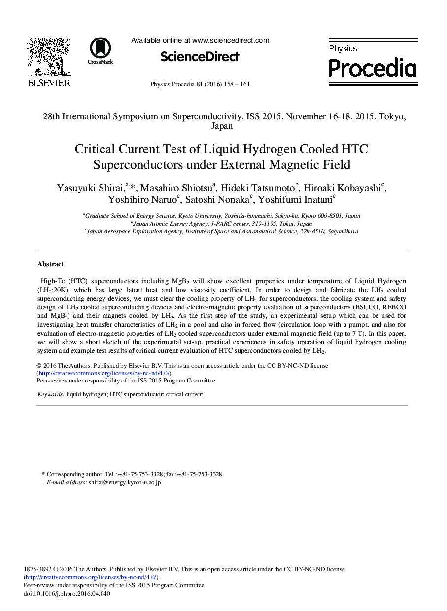 Critical Current Test of Liquid Hydrogen Cooled HTC Superconductors under External Magnetic Field 