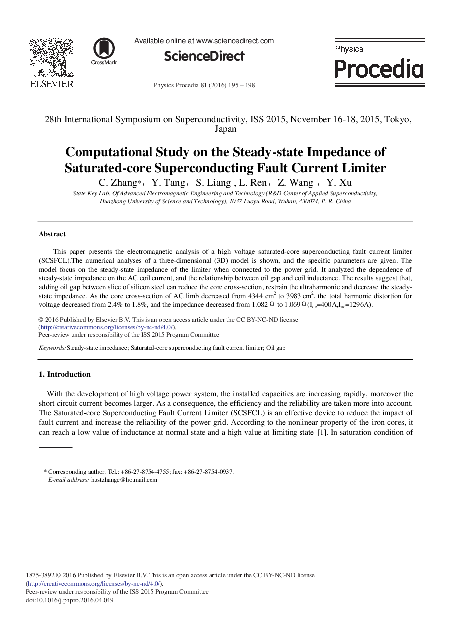 Computational Study on the Steady-state Impedance of Saturated-core Superconducting Fault Current Limiter 