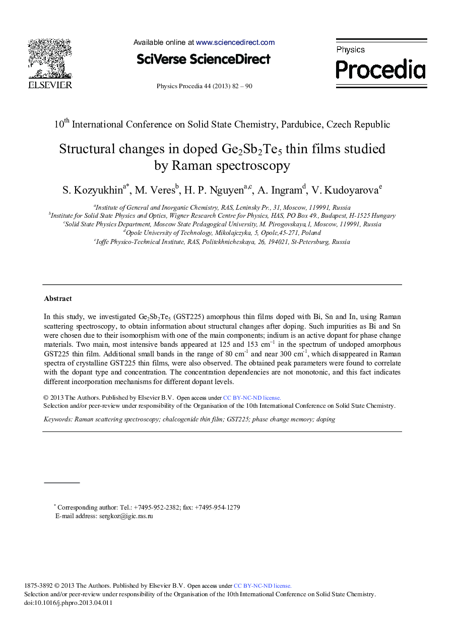 Structural Changes in Doped Ge2Sb2Te5 Thin Films Studied by Raman Spectroscopy