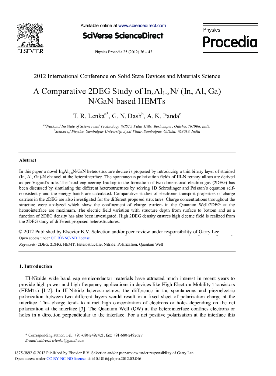A Comparative 2DEG Study of InxAl1-xN/ (In, Al, Ga) N/GaN-based HEMTs