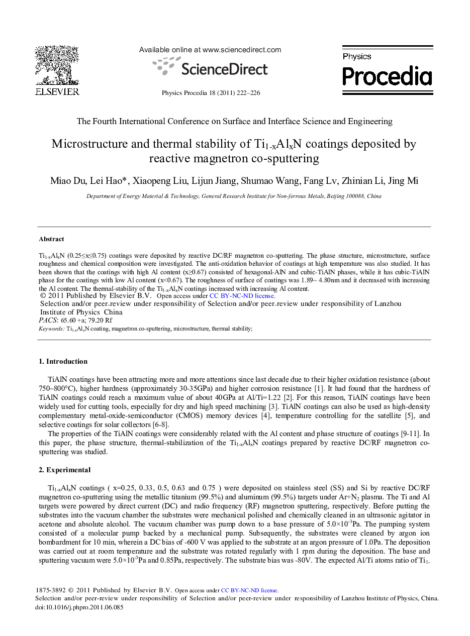 Microstructure and thermal stability of Ti1-xAlxN coatings deposited by reactive magnetron co-sputtering