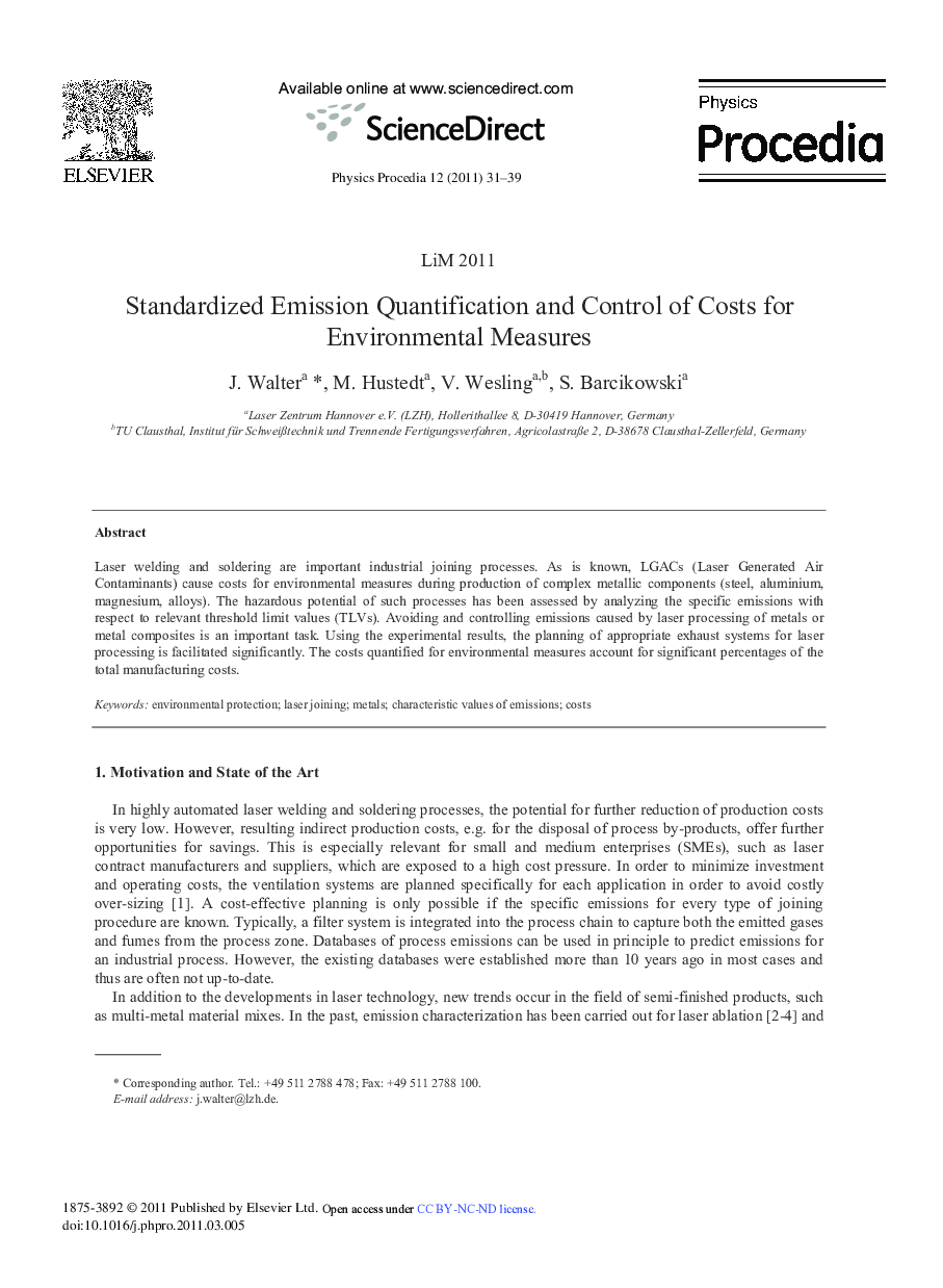 Standardized Emission Quantification and Control of Costs for Environmental Measures