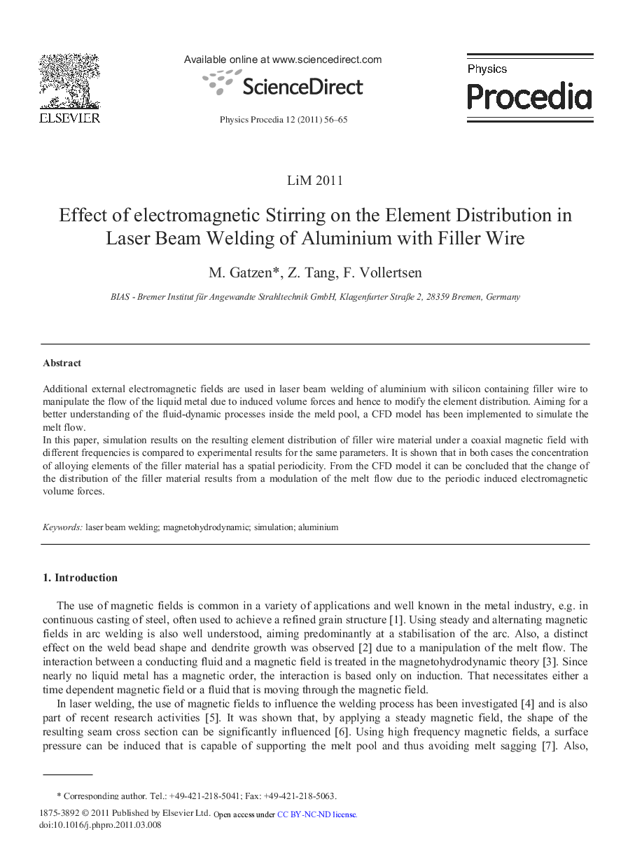 Effect of electromagnetic Stirring on the Element Distribution in Laser Beam Welding of Aluminium with Filler Wire