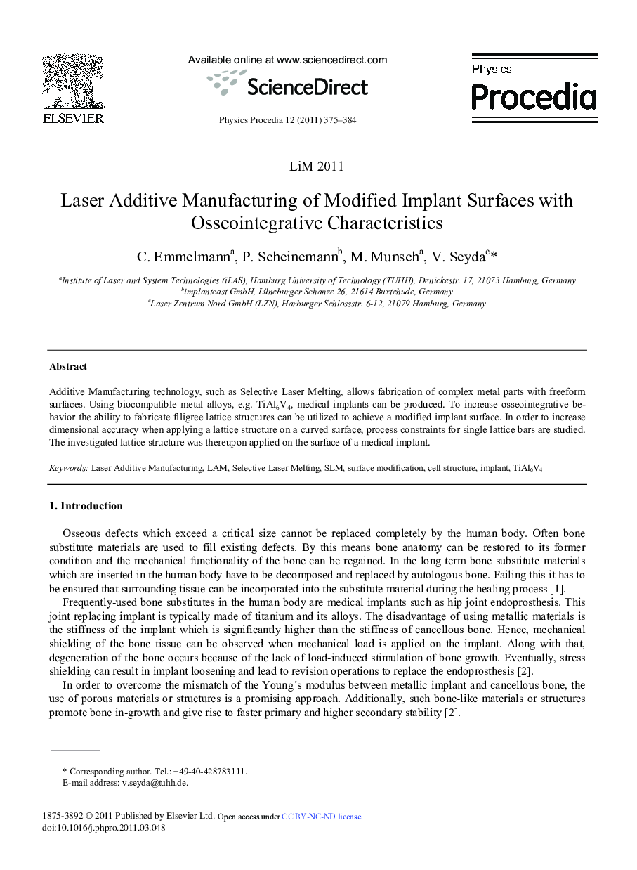 Laser Additive Manufacturing of Modified Implant Surfaces with Osseointegrative Characteristics