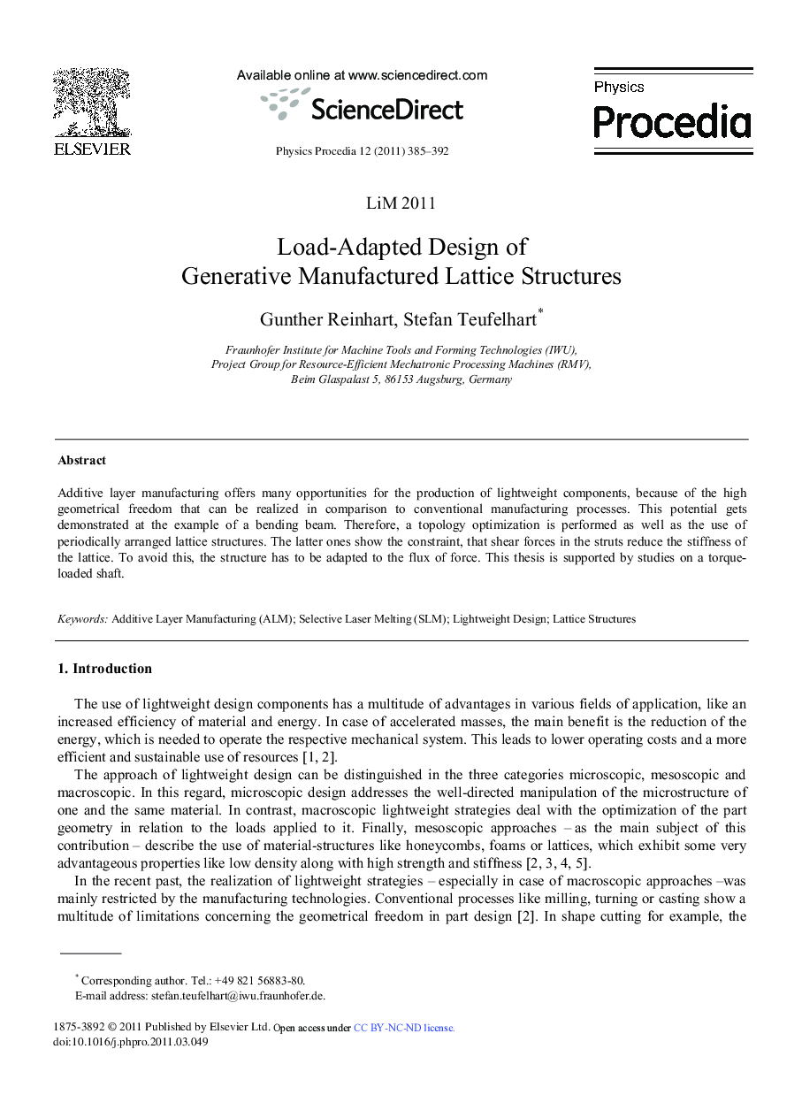 Load-Adapted Design of Generative Manufactured Lattice Structures