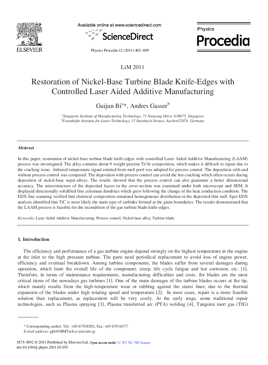 Restoration of Nickel-Base Turbine Blade Knife-Edges with Controlled Laser Aided Additive Manufacturing