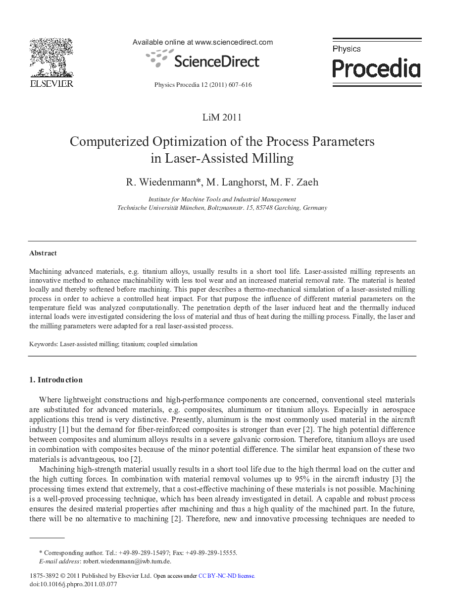 Computerized Optimization of the Process Parameters in Laser-Assisted Milling