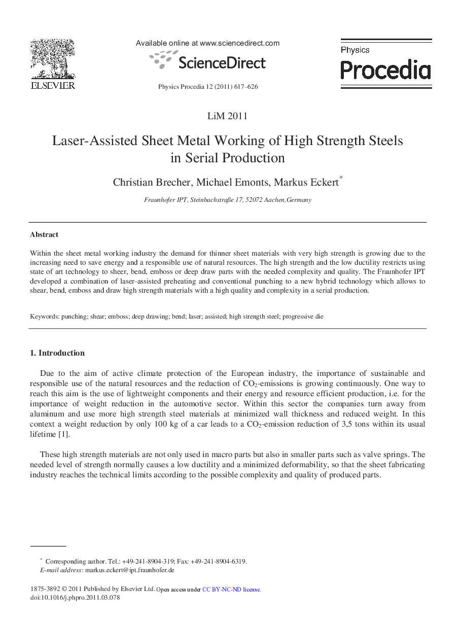 Laser-Assisted Sheet Metal Working of High Strength Steels in Serial Production