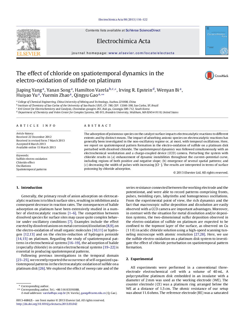 The effect of chloride on spatiotemporal dynamics in the electro-oxidation of sulfide on platinum