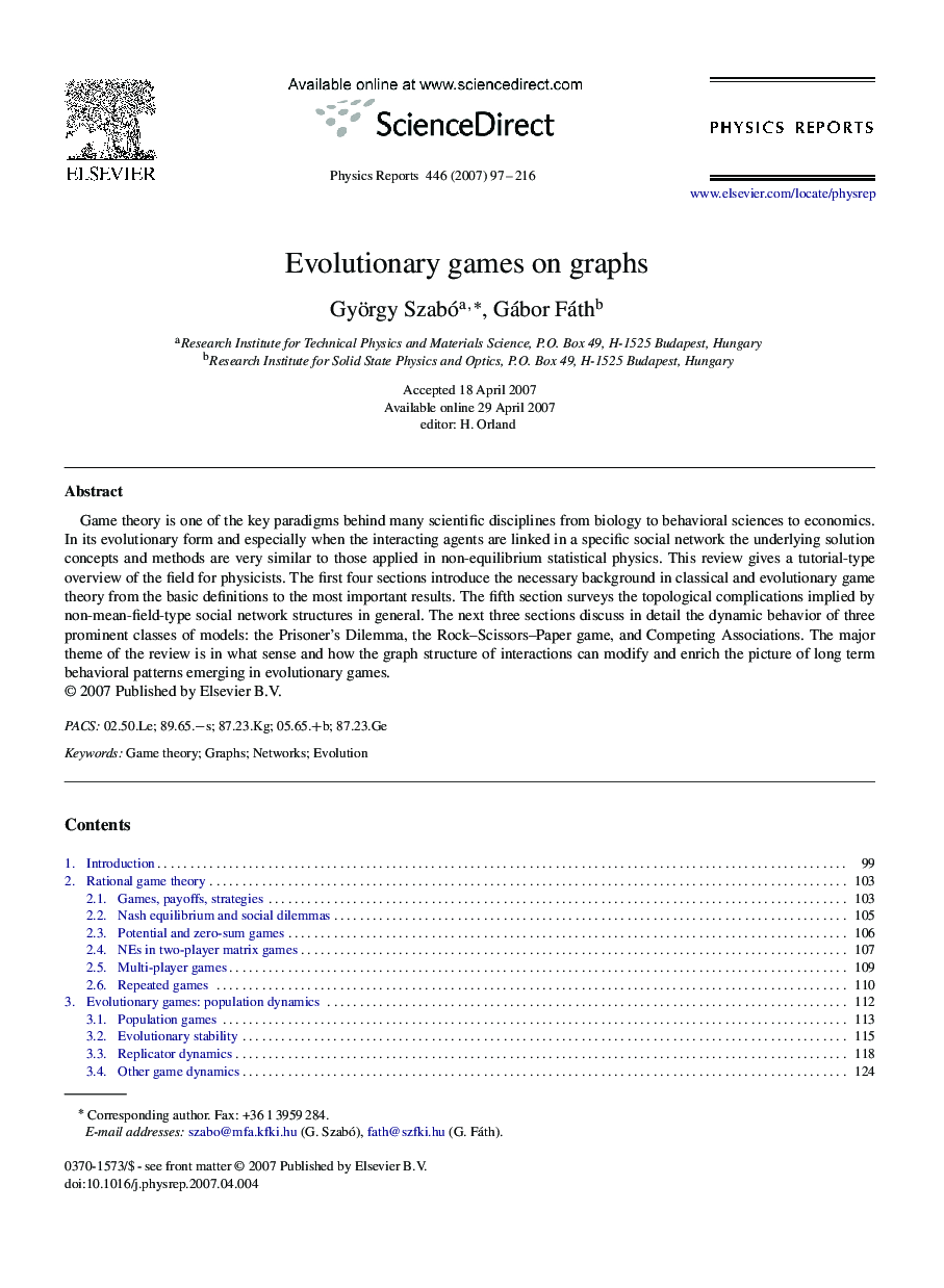 Evolutionary games on graphs