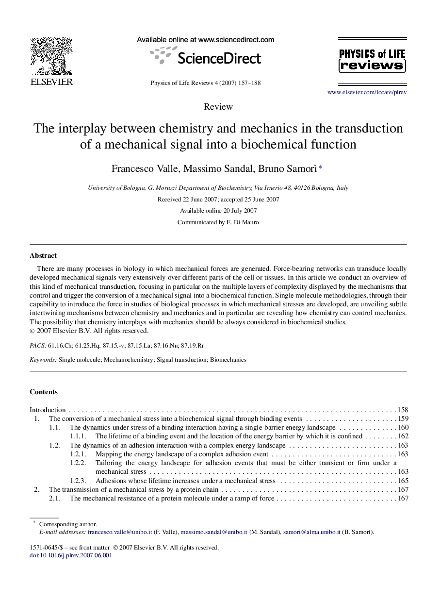 The interplay between chemistry and mechanics in the transduction of a mechanical signal into a biochemical function