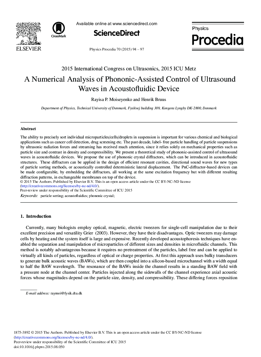 A Numerical Analysis of Phononic-Assisted Control of Ultrasound Waves in Acoustofluidic Device