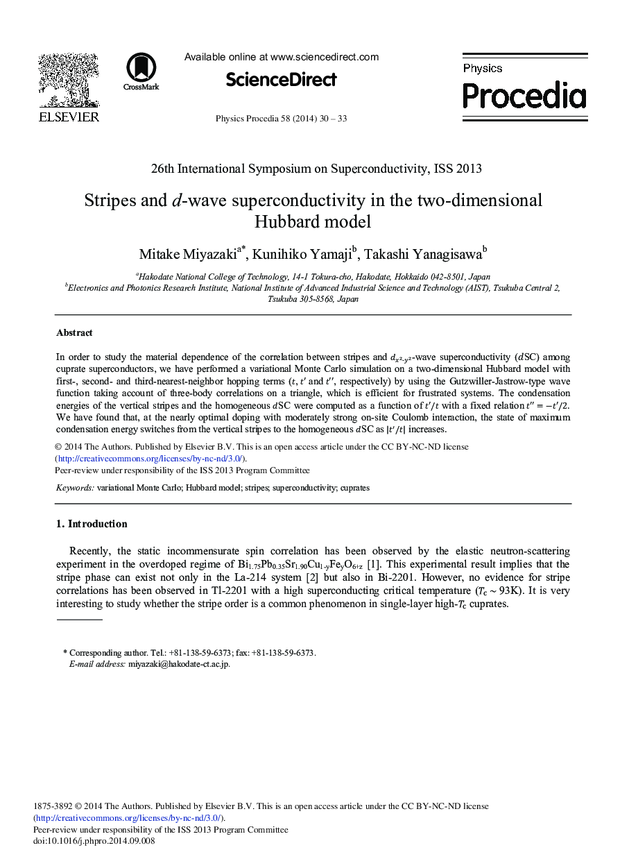 عکس صفحه اول مقاله: Stripes and d-wave Superconductivity in the Two-dimensional Hubbard Model Stripes and d-wave Superconductivity in the Two-dimensional Hubbard Model