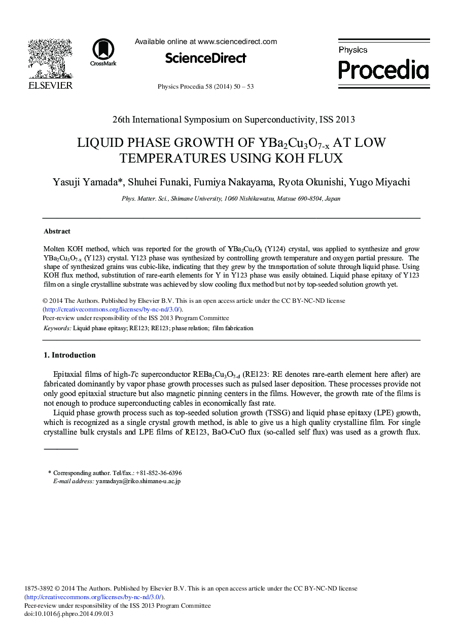 Liquid Phase Growth of YBa2Cu3O7-x at Low Temperatures Using KOHFLUX 