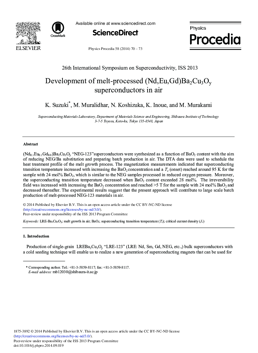 Development of Melt-processed (Nd,Eu,Gd)Ba2Cu3Oy Superconductors in Air 