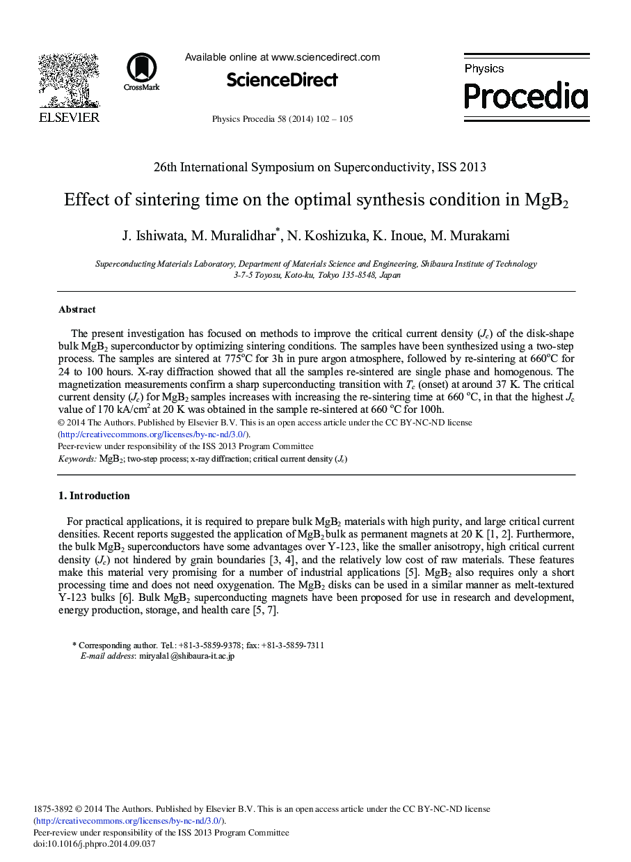 Effect of Sintering Time on the Optimal Synthesis Condition in MgB2