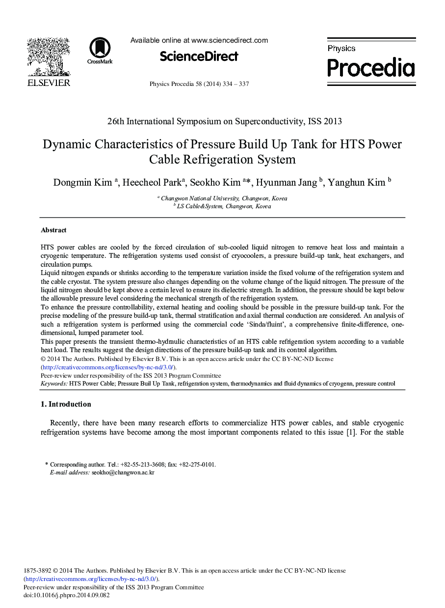 Dynamic Characteristics of Pressure Build Up Tank for HTS Power Cable Refrigeration System 