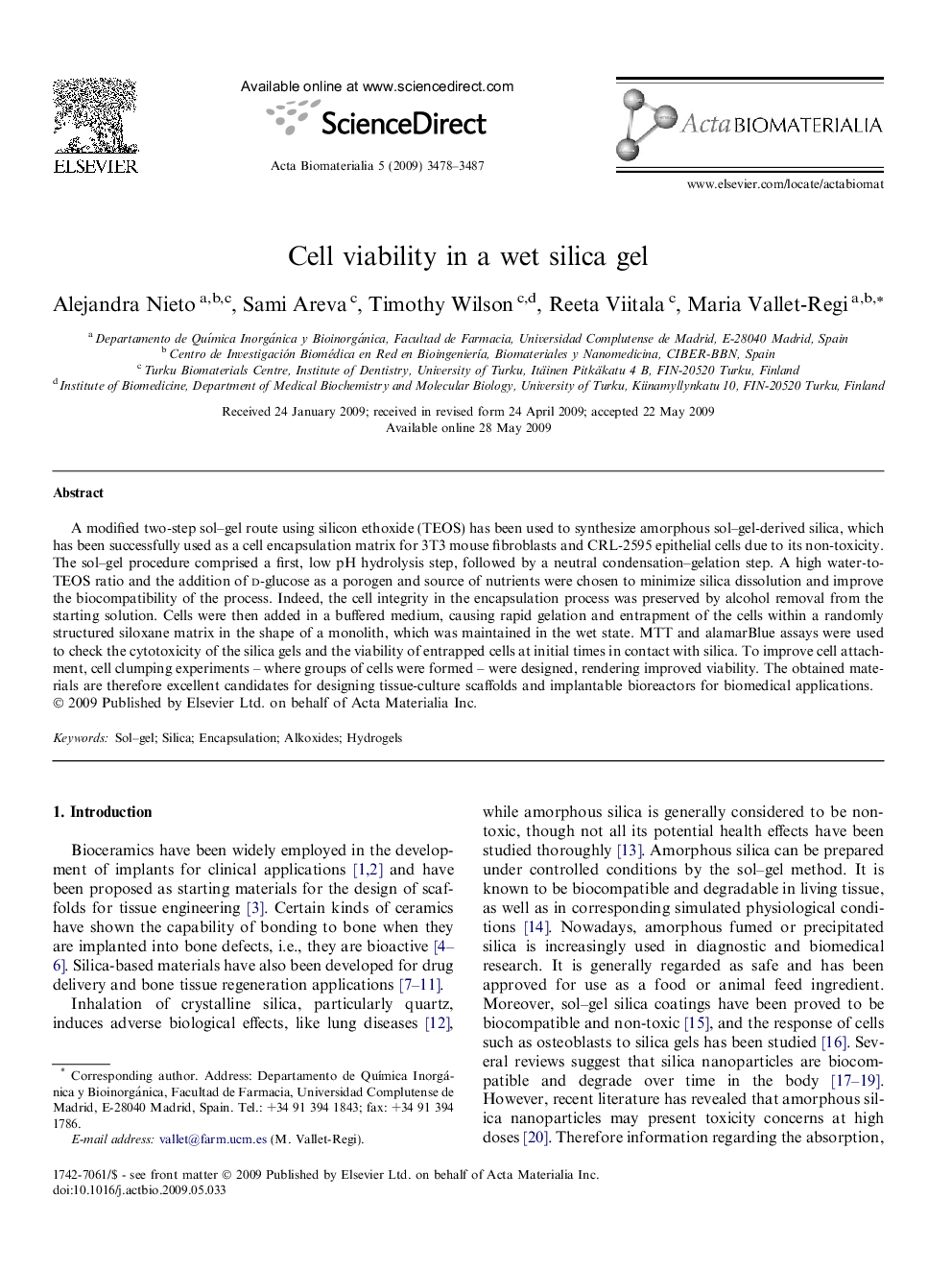 Cell viability in a wet silica gel