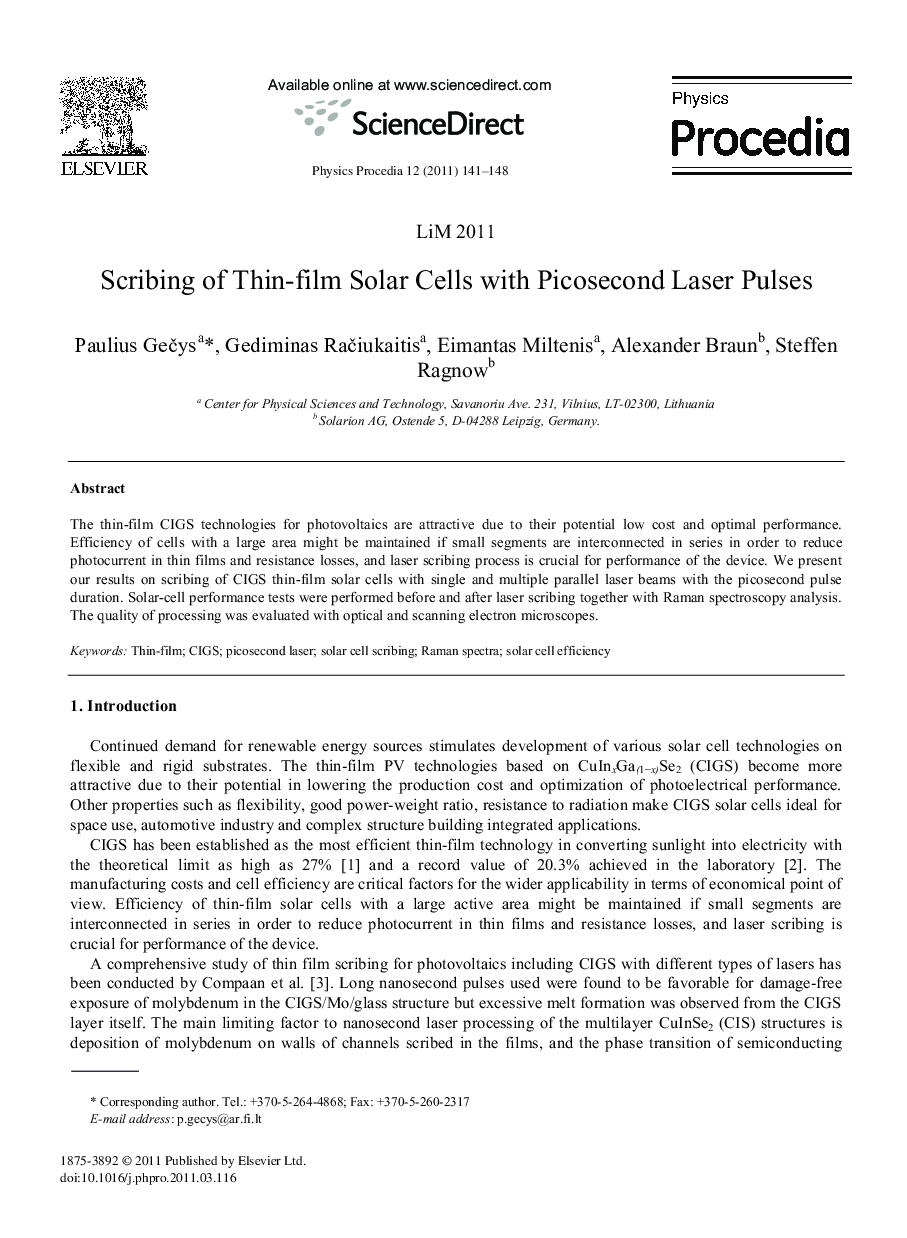 Scribing of Thin-film Solar Cells with Picosecond Laser Pulses