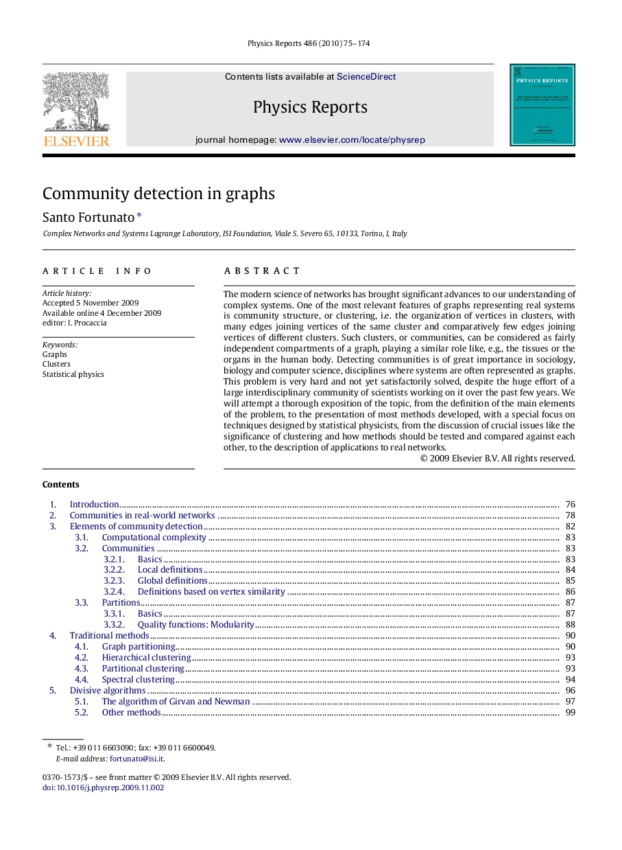 Community detection in graphs