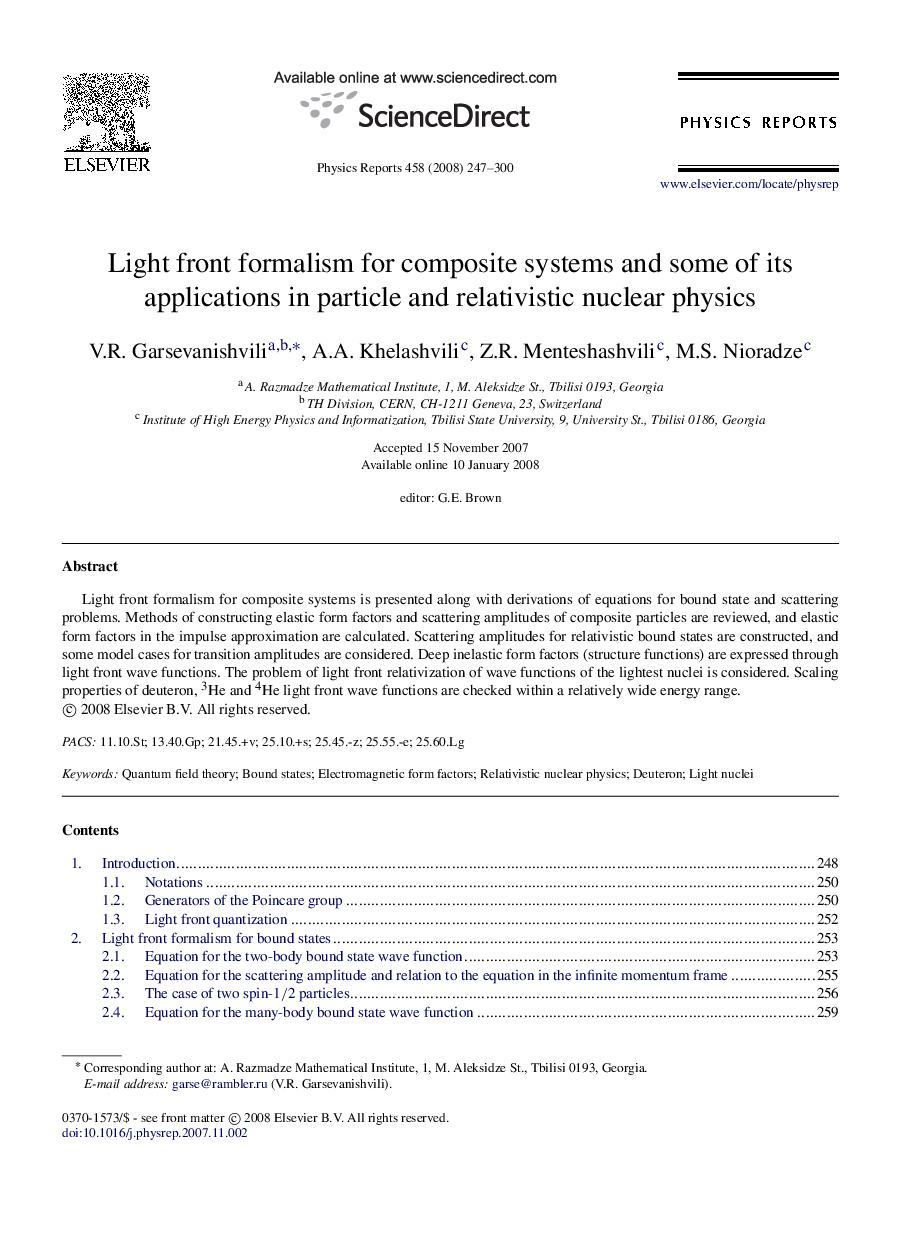 Light front formalism for composite systems and some of its applications in particle and relativistic nuclear physics