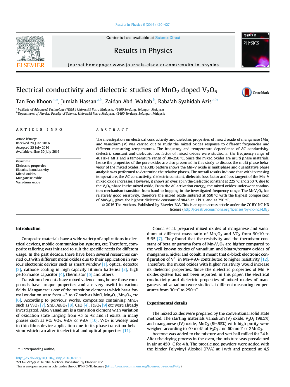 Electrical conductivity and dielectric studies of MnO2 doped V2O5