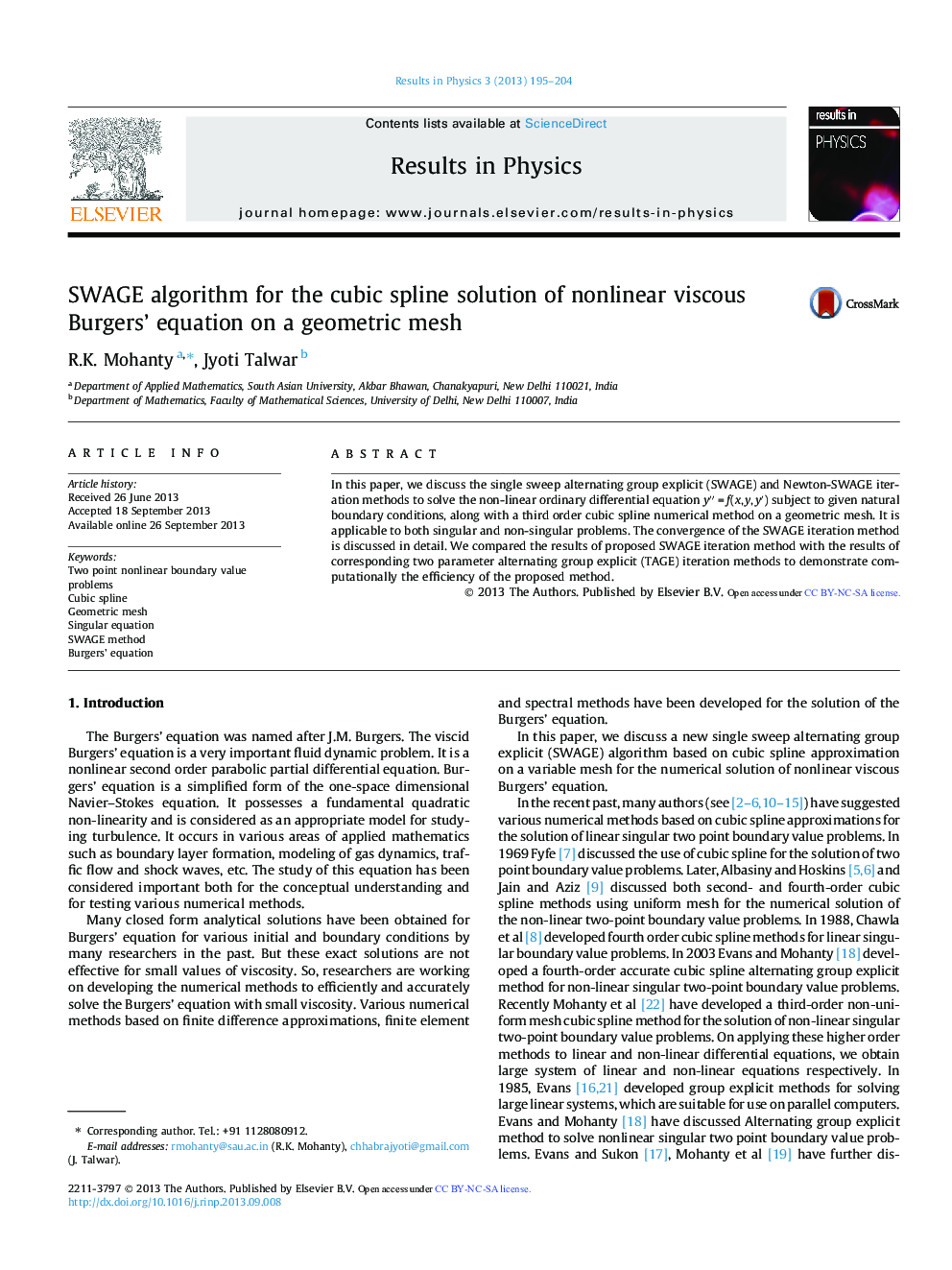 SWAGE algorithm for the cubic spline solution of nonlinear viscous Burgers’ equation on a geometric mesh