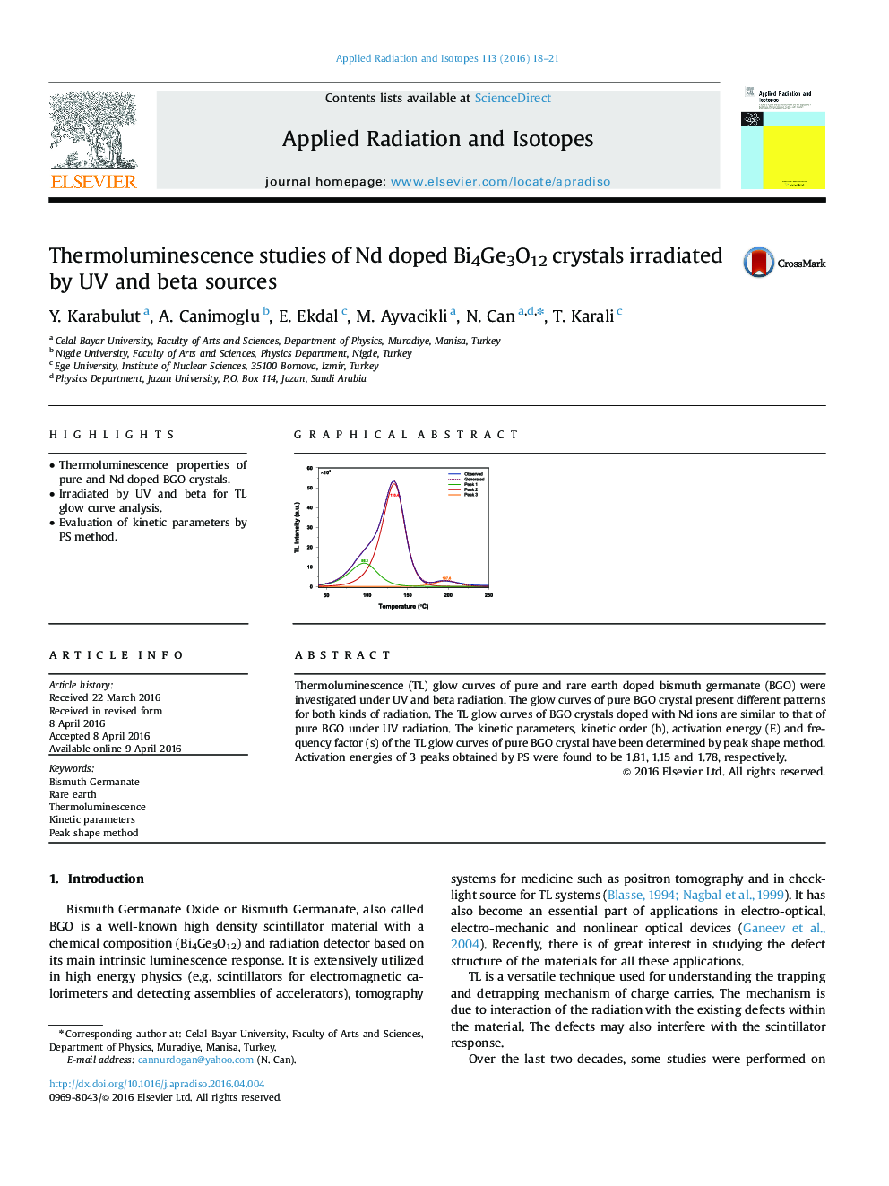 Thermoluminescence studies of Nd doped Bi4Ge3O12 crystals irradiated by UV and beta sources