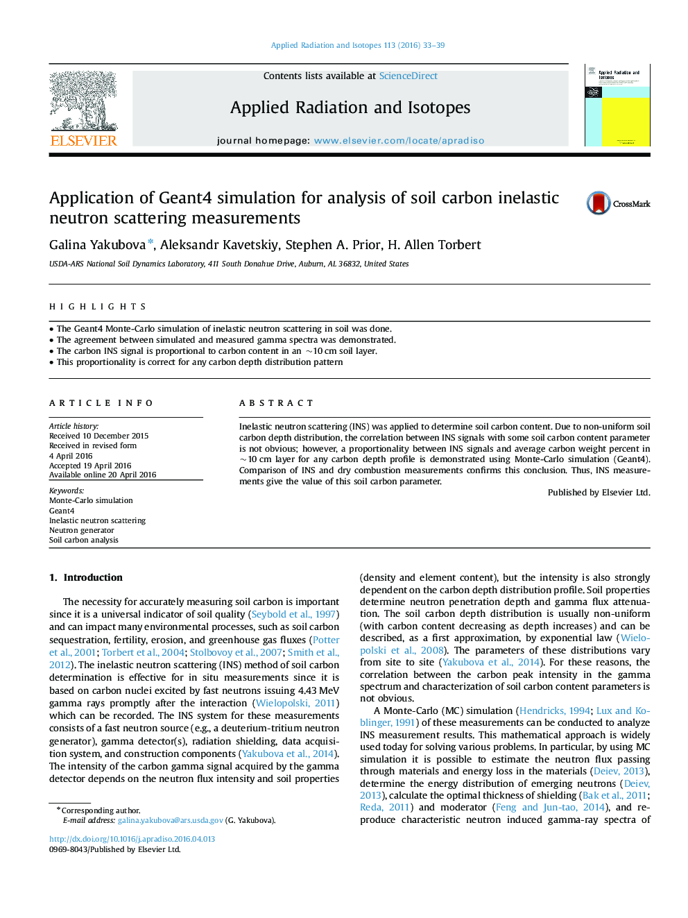 Application of Geant4 simulation for analysis of soil carbon inelastic neutron scattering measurements