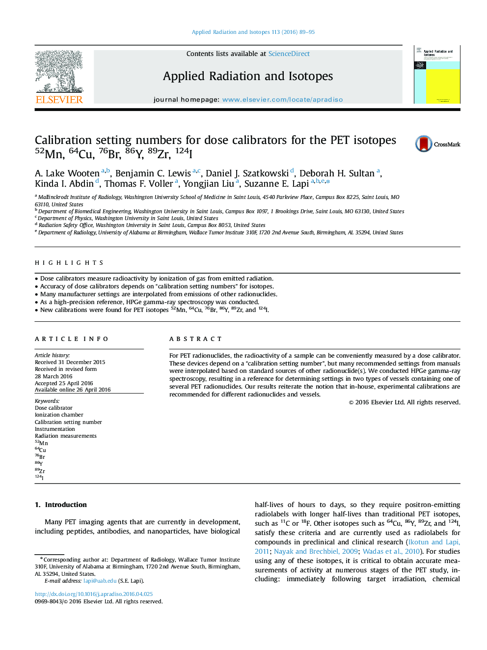 Calibration setting numbers for dose calibrators for the PET isotopes 52Mn, 64Cu, 76Br, 86Y, 89Zr, 124I