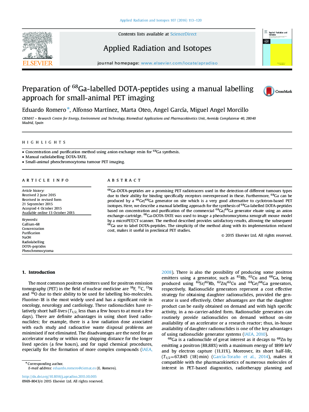 Preparation of 68Ga-labelled DOTA-peptides using a manual labelling approach for small-animal PET imaging