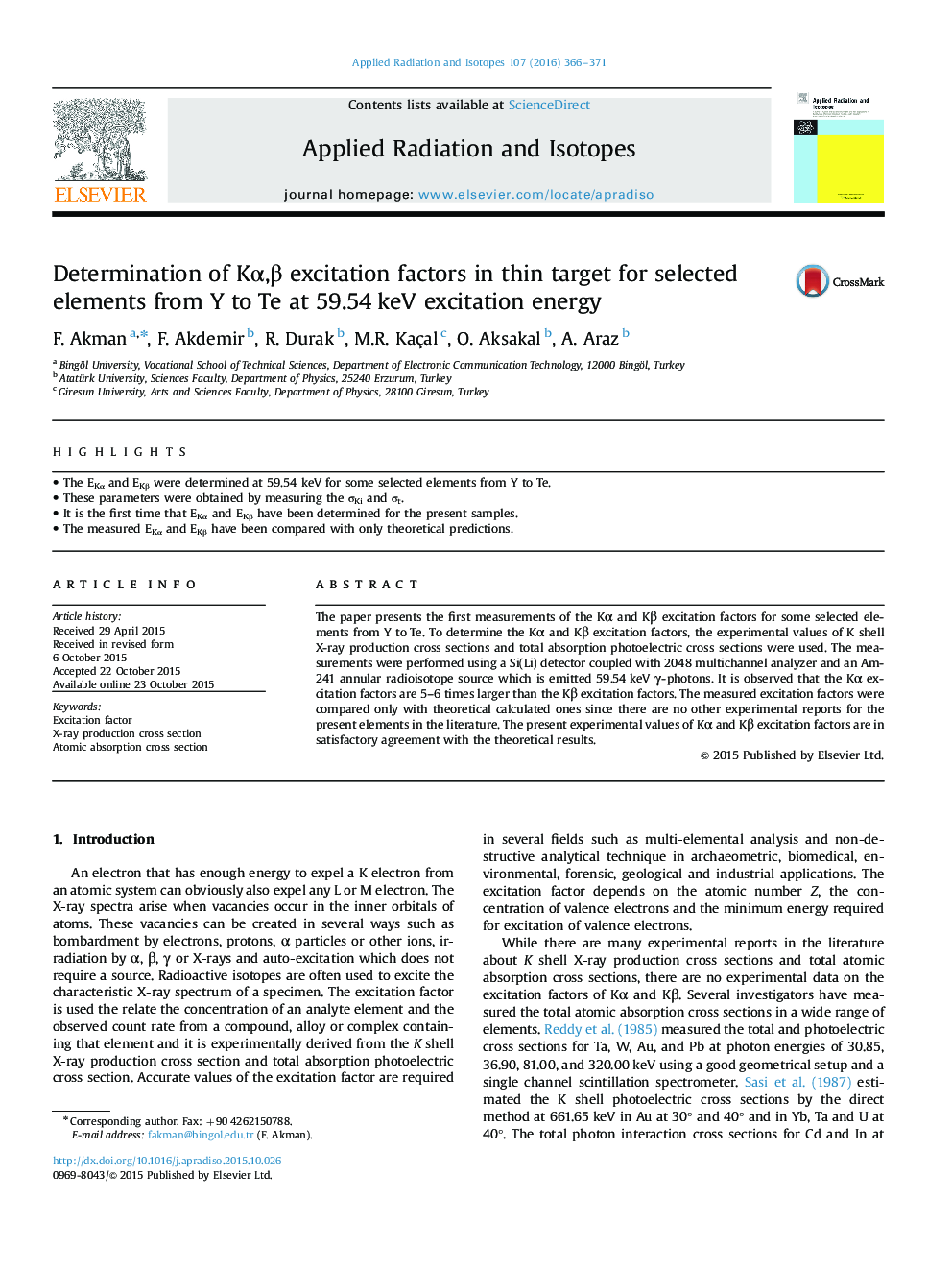 Determination of Kα,β excitation factors in thin target for selected elements from Y to Te at 59.54 keV excitation energy