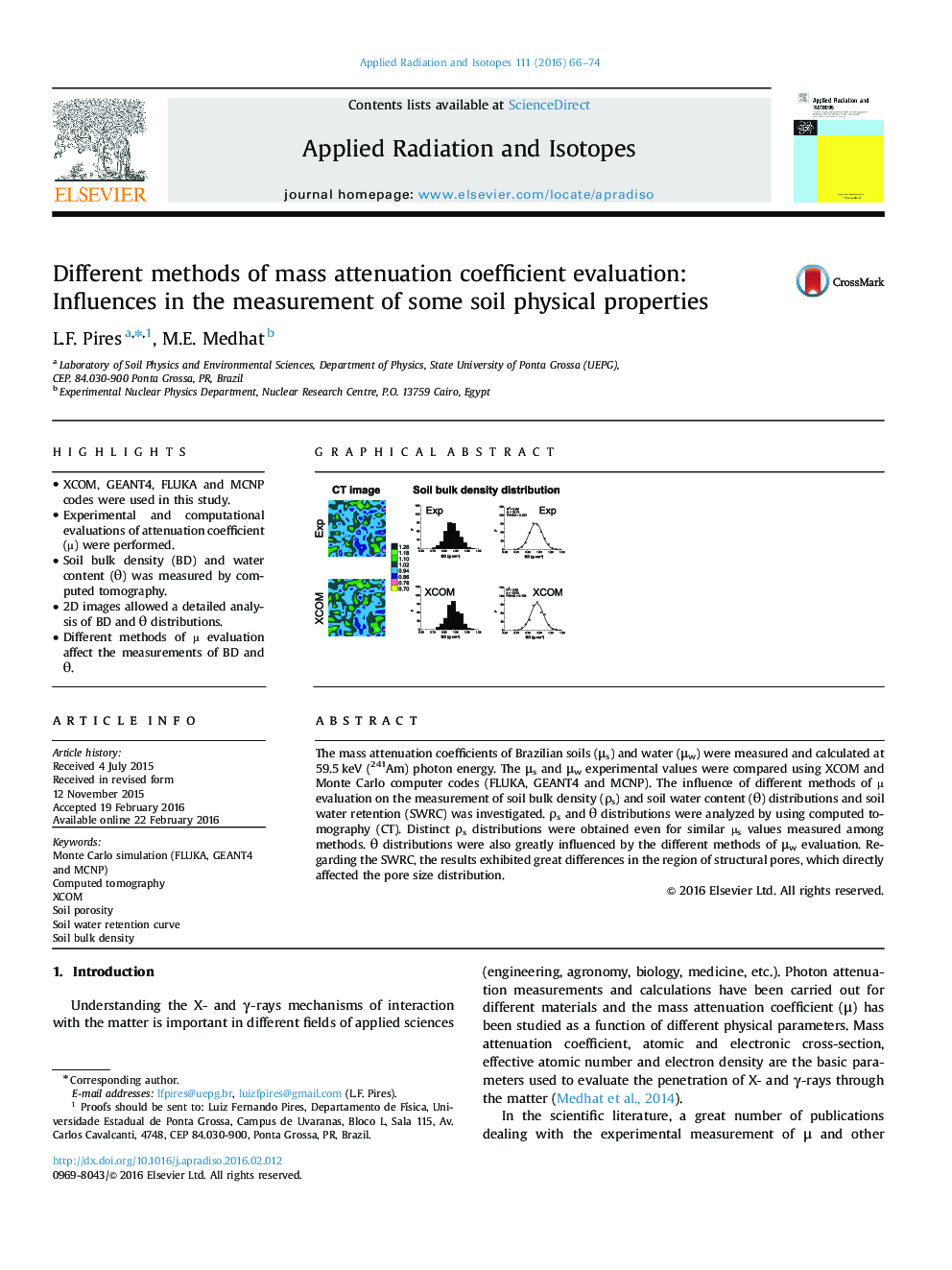 Different methods of mass attenuation coefficient evaluation: Influences in the measurement of some soil physical properties