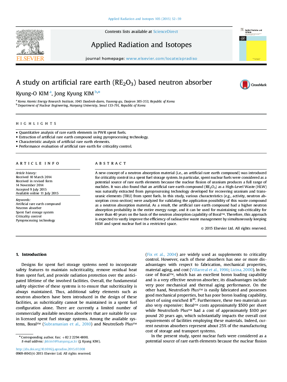 A study on artificial rare earth (RE2O3) based neutron absorber