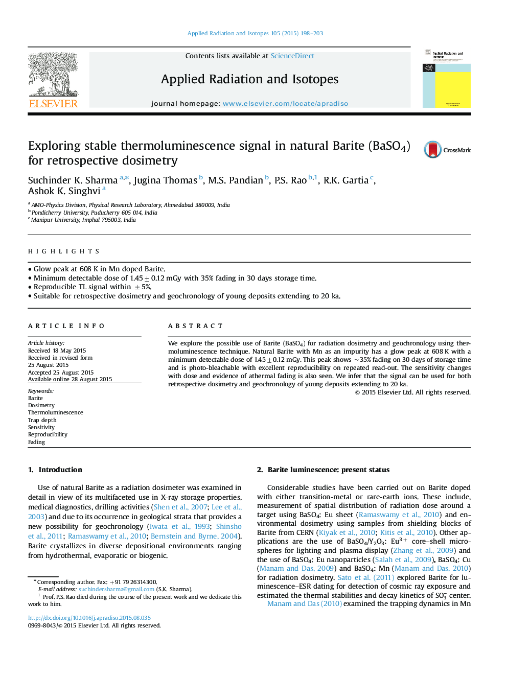 Exploring stable thermoluminescence signal in natural Barite (BaSO4) for retrospective dosimetry