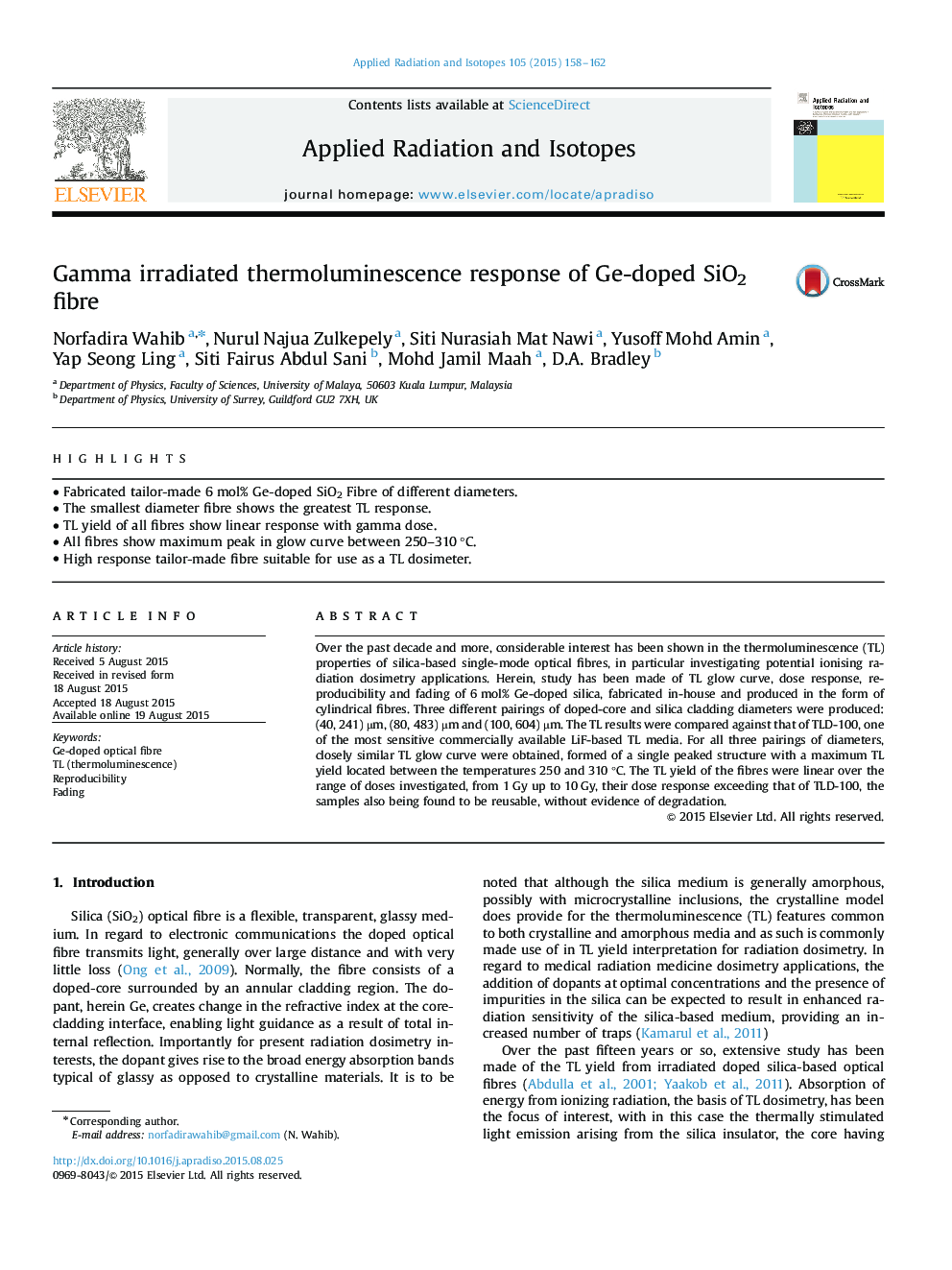 Gamma irradiated thermoluminescence response of Ge-doped SiO2 fibre