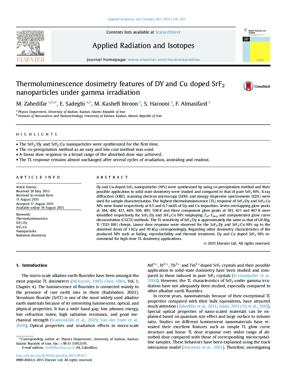 Thermoluminescence dosimetry features of DY and Cu doped SrF2 nanoparticles under gamma irradiation