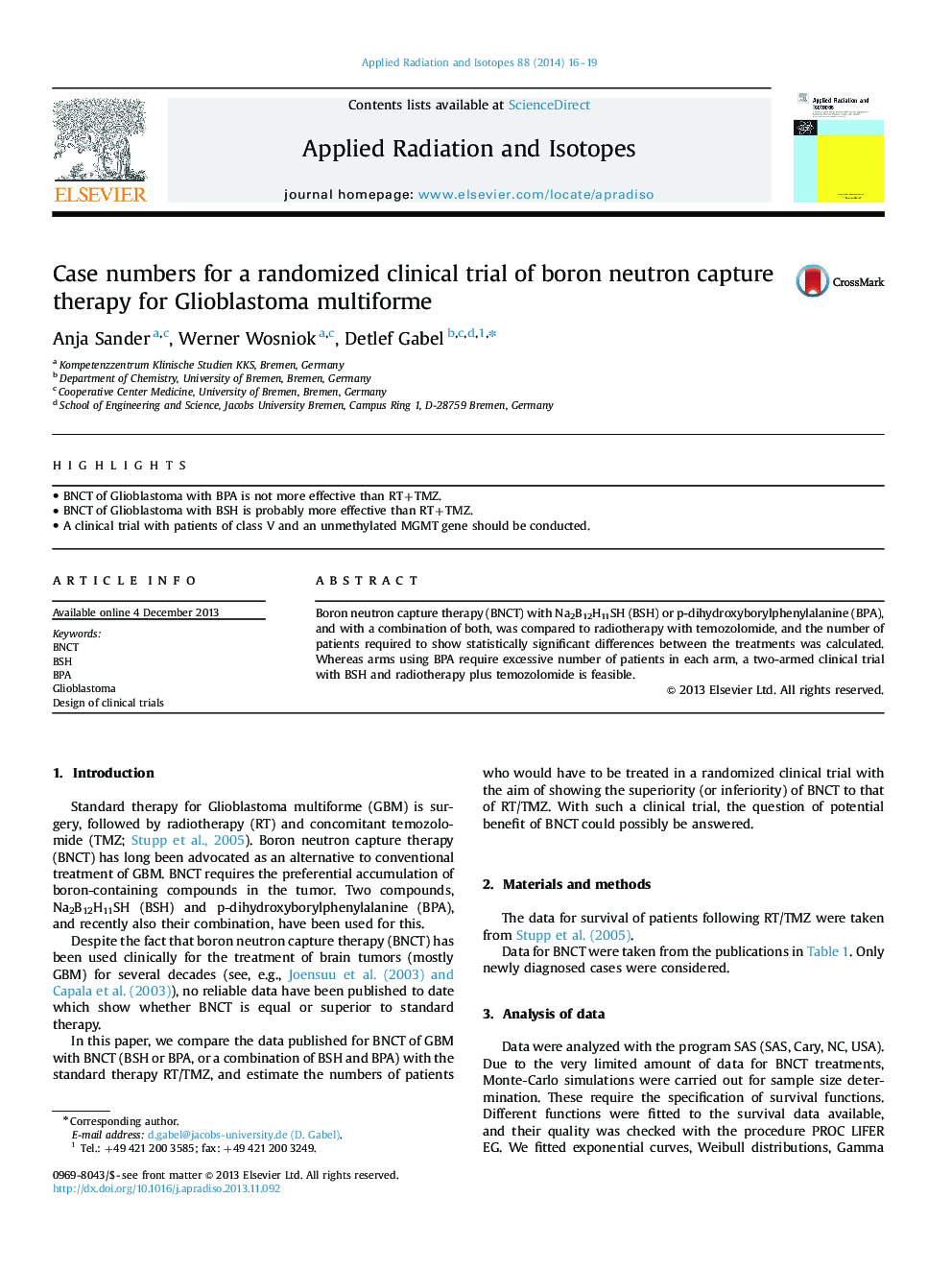 Case numbers for a randomized clinical trial of boron neutron capture therapy for Glioblastoma multiforme