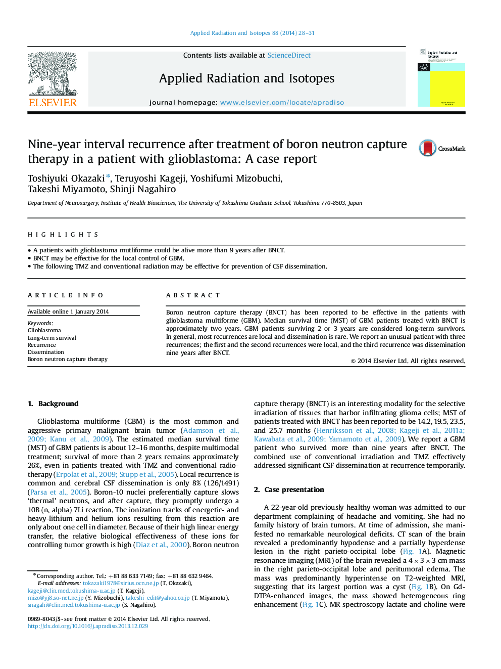 Nine-year interval recurrence after treatment of boron neutron capture therapy in a patient with glioblastoma: A case report