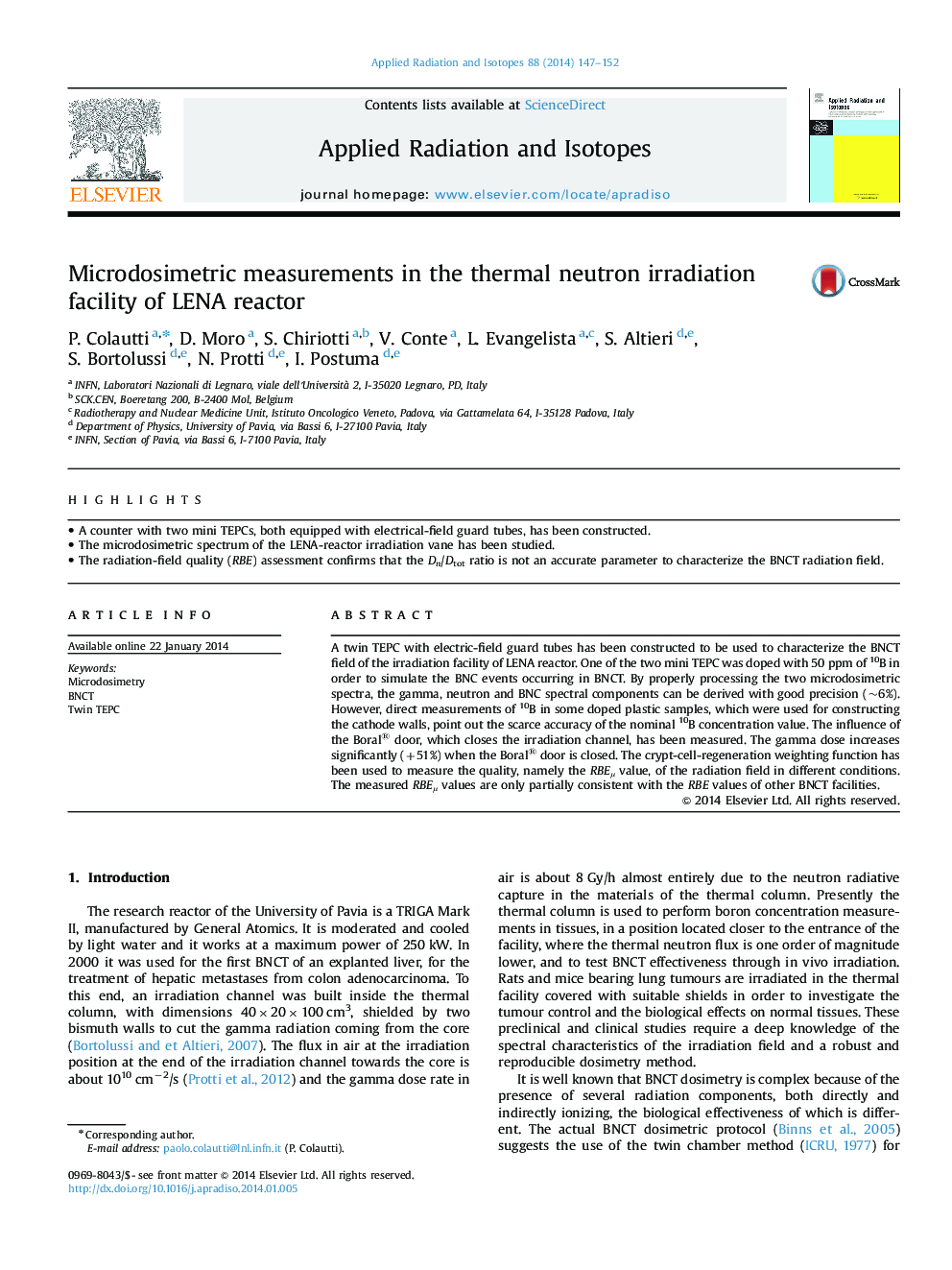 Microdosimetric measurements in the thermal neutron irradiation facility of LENA reactor